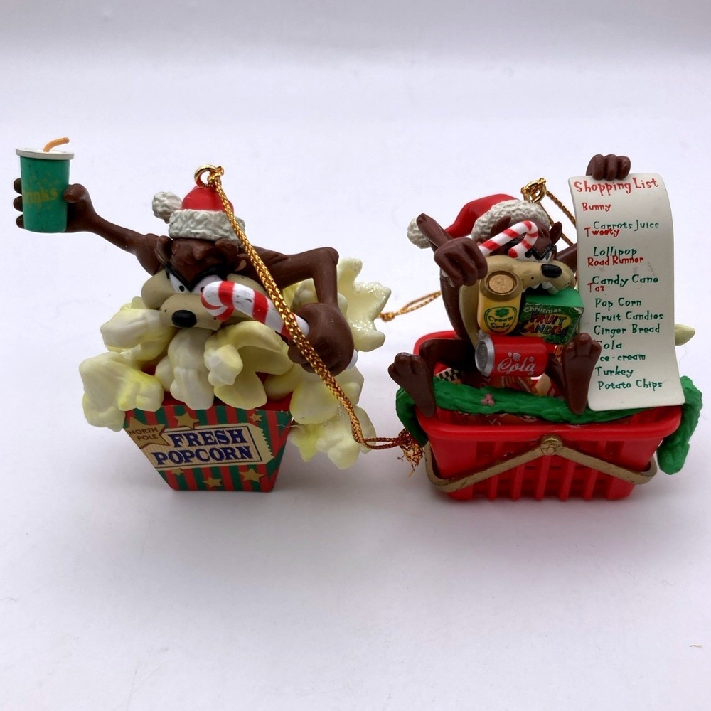 Vintage Set Of Tazmanian Devil 1997 Christmas Ornaments Popcorn Shopping List